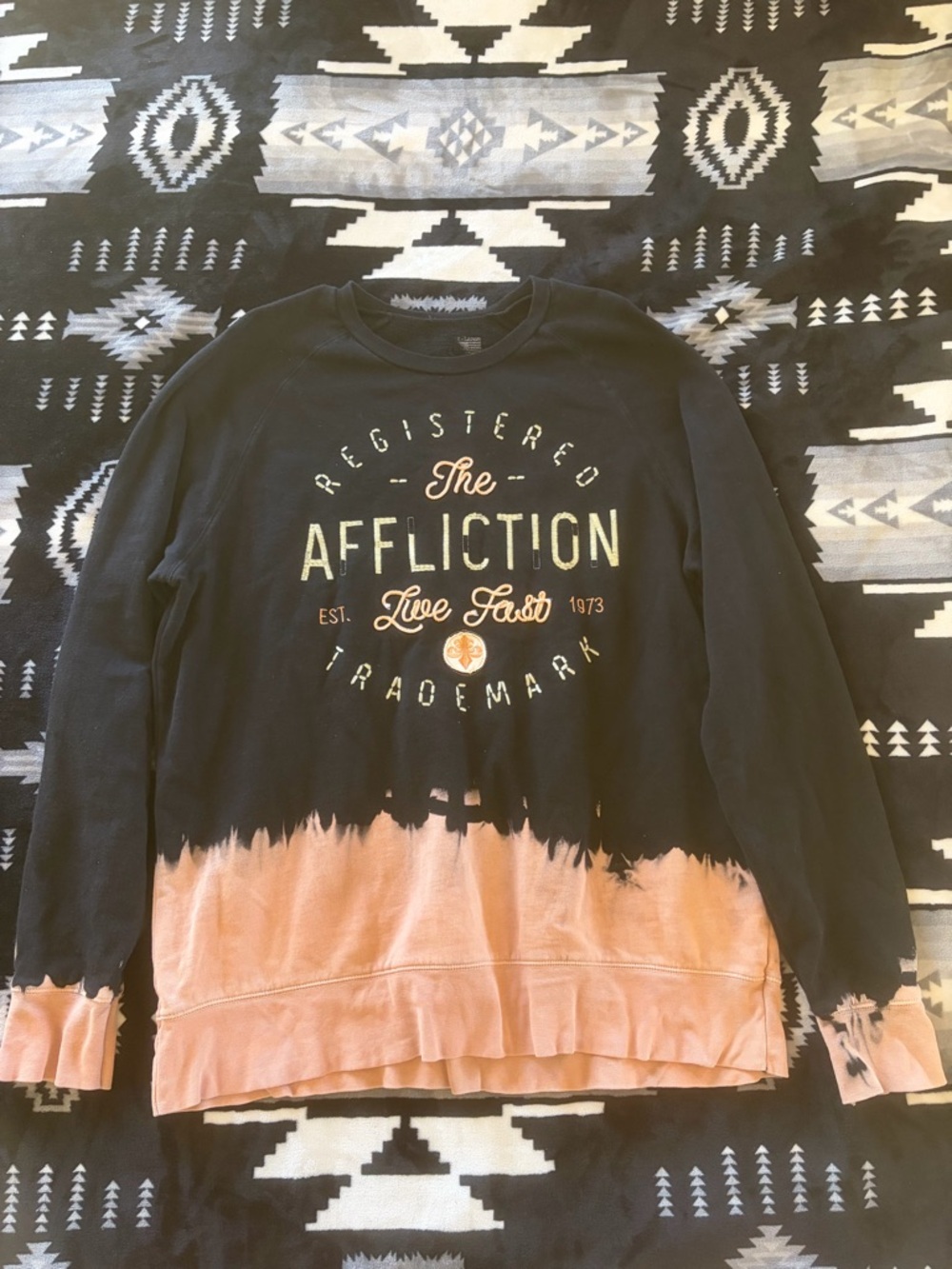 Affliction Black and Peach Dip-Dye Graphic Sweatshirt